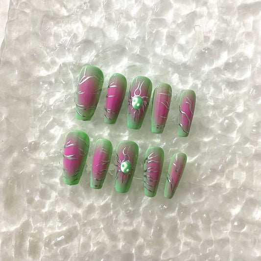 Y2K Hottie Blush Airbrush Metallic Hand Painted Nails