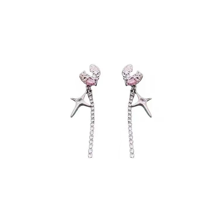 Love cross tetragrammaton tassel zirconia earrings s925 silver pin star earrings personality cold wind earrings earrings