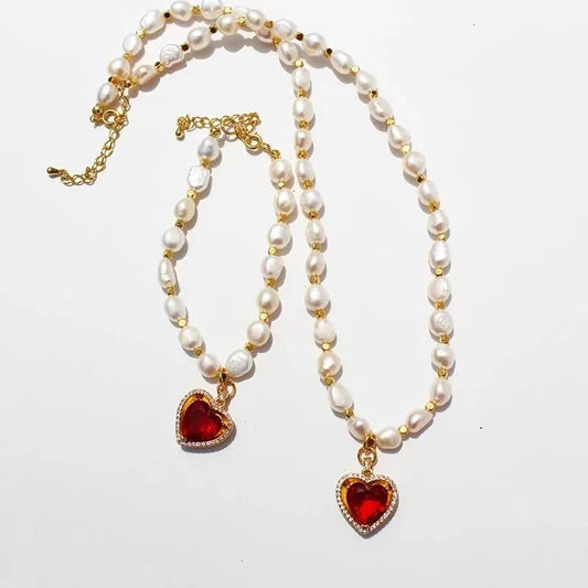 Natural freshwater real pearl peach heart clasp chain