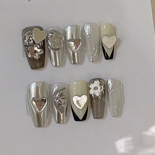 Sky mirror cyberpunk dissolving silver sense wear nail handmade custom small red book nail art finished nail piece