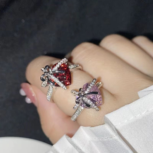 Pomegranate zirconium finely crafted light luxury open ring for girls