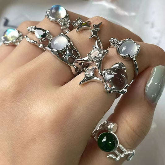 French personality senior niche design sense ins cold wind tide cool female simple moonstone index finger open ring