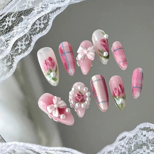 Pink Heartbeat Warning Nail Art
