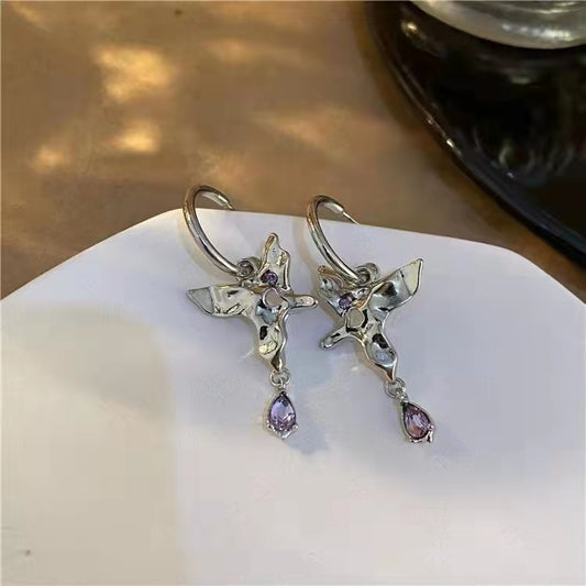 925 silver needle set diamond geometric irregular Tassel Earrings