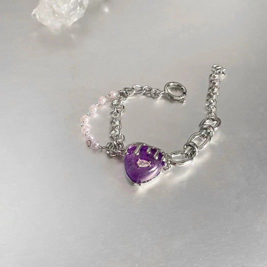 Amethyst love stitching pearl bracelets female light luxury niche 2022 new personality hundred with a sense of senior hand jewelry tide