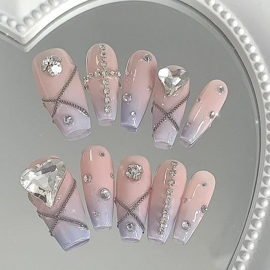 Nail Removal and Wearing Hand Customized Whitening Patch for Heart Locking and Gradual Nail Enhancement with Diamond