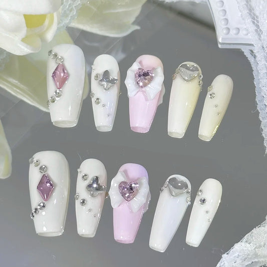 Cute pretty girl crystal love bowknot diamond nail accessories nail accessories