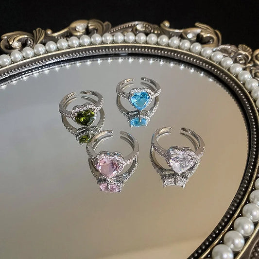 Love heart open ring Netflix niche design sense finger ring personality tide temperament hundred match hand ornaments