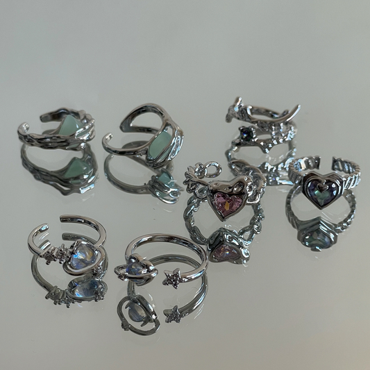 Love, precious stones, small number of designs, women's rings, tin foil, irregular, light, luxurious, high-class French rings