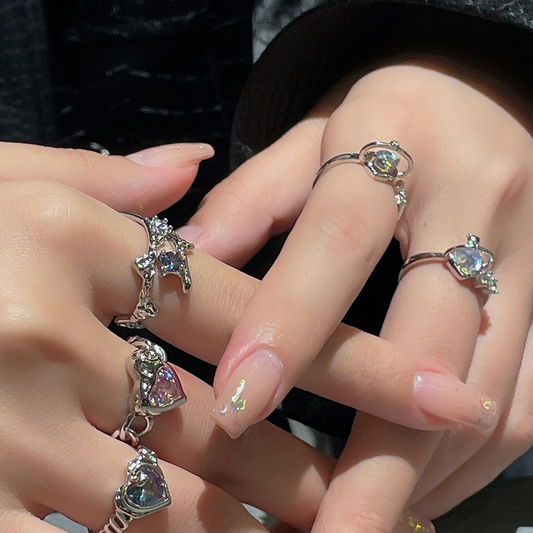 Love, precious stones, small number of designs, women's rings, tin foil, irregular, light, luxurious, high-class French rings