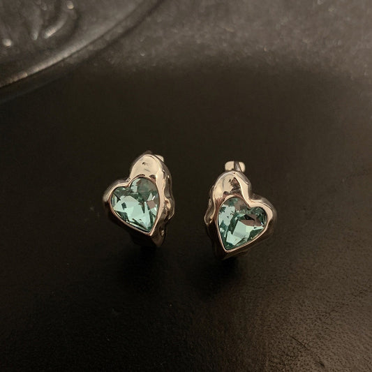 South Korean S925 Silver Needle Temperament Ocean Heart Earrings Female Retro Fashion Elegant Peach Heart Earrings Earring Buckle Earrings Fashion