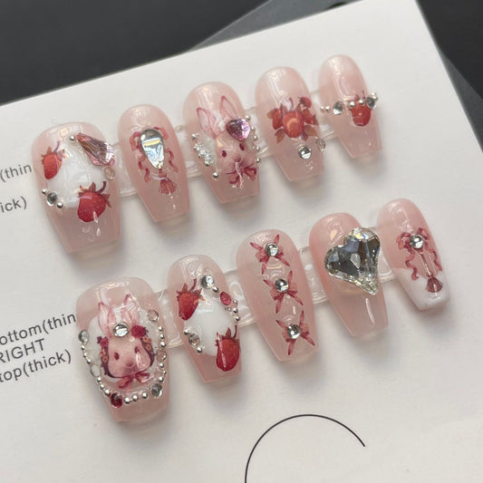 Manual high setting nail wearing Alice Wonderland removable wearable manicure finished false nail patch