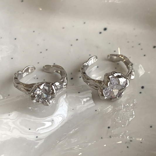 S925 Sterling Silver Zircon Irregular Tin Paper Ring ins Cool Style Advanced Temperament Does Not Fade