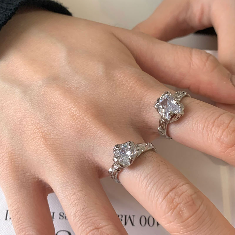 S925 Sterling Silver Zircon Irregular Tin Paper Ring ins Cool Style Advanced Temperament Does Not Fade