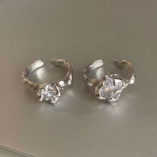 S925 Sterling Silver Zircon Irregular Tin Paper Ring ins Cool Style Advanced Temperament Does Not Fade