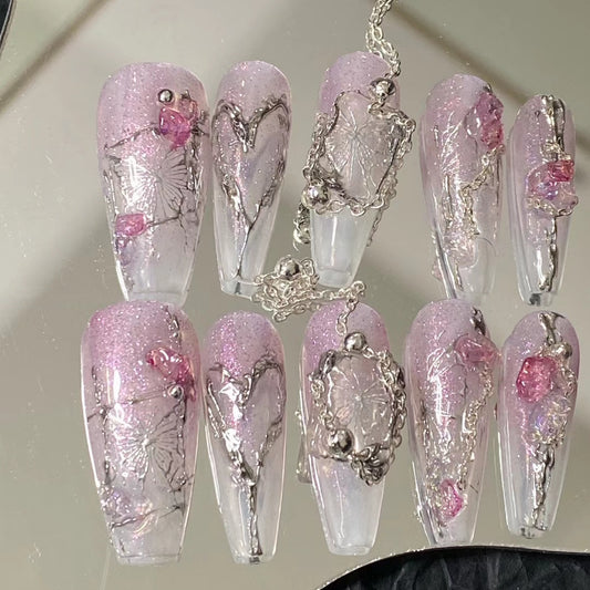 Original hand-painted liquid butterfly manicure 3-color butterfly