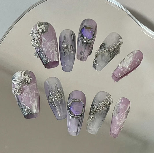 Grayish purple granulated sugar tinged with high-grade princess style, exquisite, handmade phototherapy, customized wearing armor