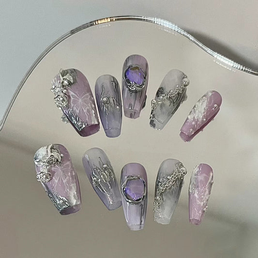 Grayish purple granulated sugar tinged with high-grade princess style, exquisite, handmade phototherapy, customized wearing armor