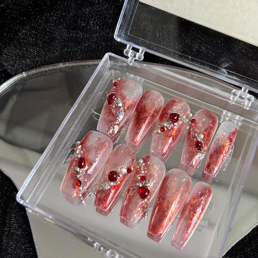 Fake nail stickers can be used with Van Dom rose, high-grade mesh red, wearing nails, lazy manicure, lasting