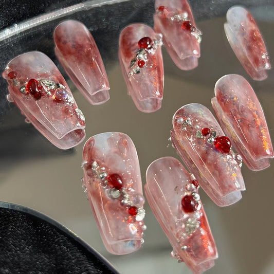 Fake nail stickers can be used with Van Dom rose, high-grade mesh red, wearing nails, lazy manicure, lasting