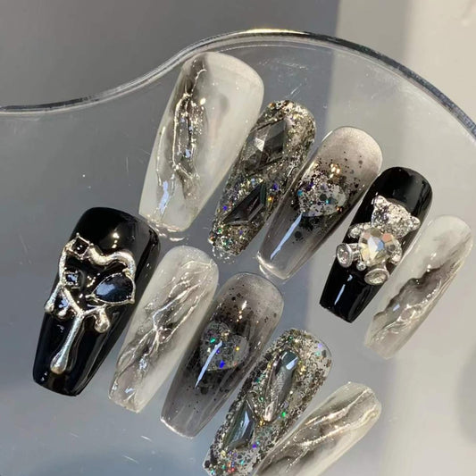 Milky white halo dyed ribbon bow, zircon wearing armour, popular style, repeated use of nail plate, manual customization