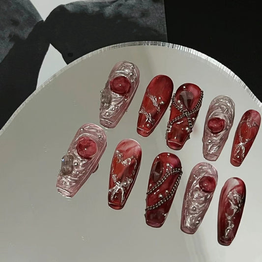 Ox Blood Red Hand Nail Enhancement Students can repeatedly use Dark Millennium Spicy Girls