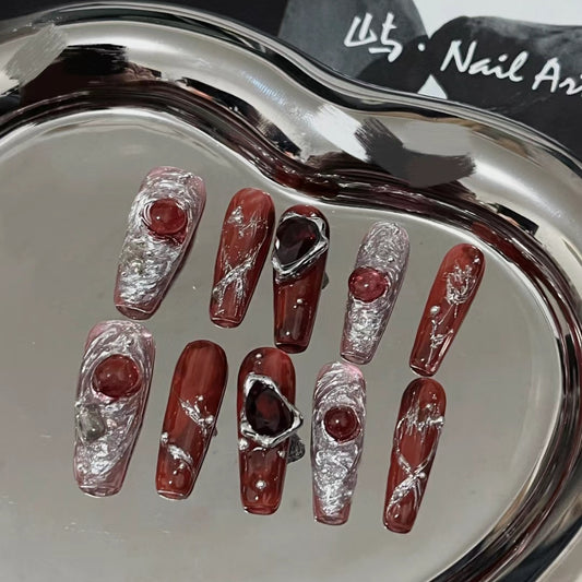 Handmade new y2k nail enhancement with wearing nail, sweet and cool, hot and hot girl style, red nail enhancement