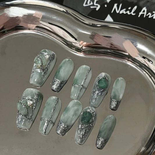 Bibo | Cyberpunk pure handmade luanjin gorgeous nail enhancement new Chinese ancient style temperament white light therapy wear armor