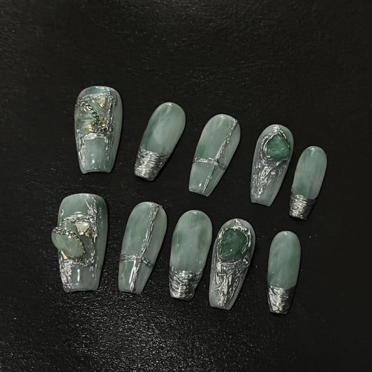 Bibo | Cyberpunk pure handmade luanjin gorgeous nail enhancement new Chinese ancient style temperament white light therapy wear armor