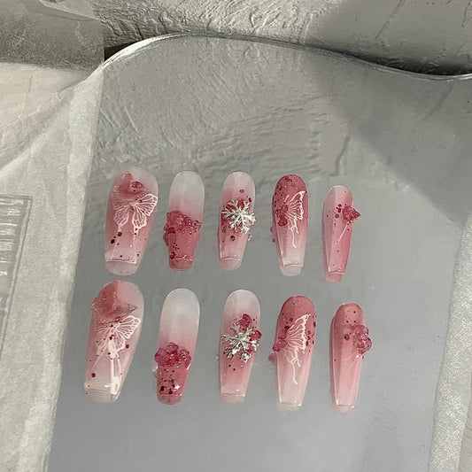 Nail enhancement stickers hollowed-out elegant butterfly stickers three-dimensional illusion laser butterfly small fresh gold and silver aurora nail stickers