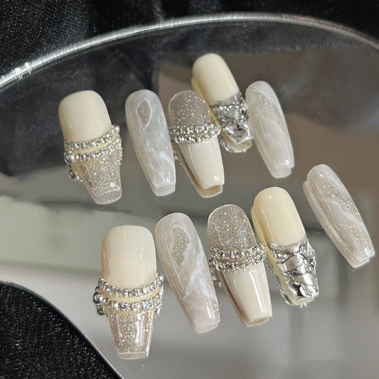 Autumn and Winter Gentle Wedding Nail Enhancement High Grade Shining Light Luxury Finished Champagne Diamond Wearing Nail Mesh Red Nail Plate