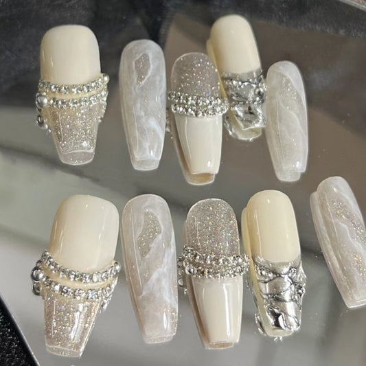 Autumn and Winter Gentle Wedding Nail Enhancement High Grade Shining Light Luxury Finished Champagne Diamond Wearing Nail Mesh Red Nail Plate