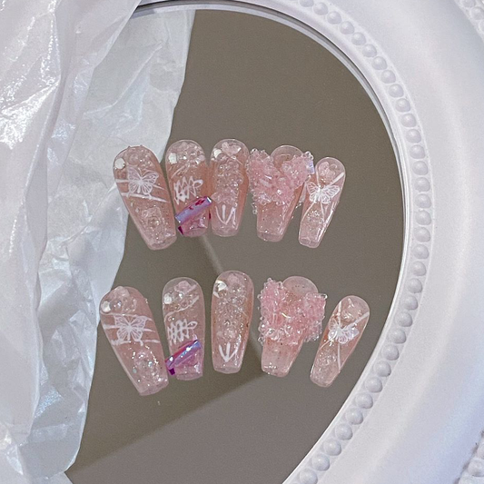 Fairy butterfly/hand wearing nail rose red aurora diamond large butterfly super white pregnant women and students can be removed