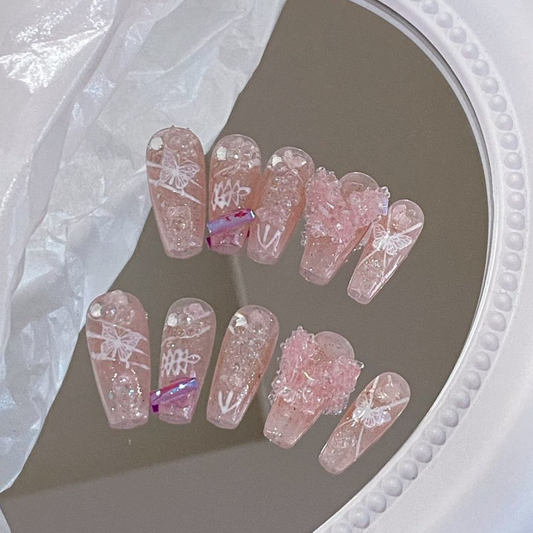 Fairy butterfly/hand wearing nail rose red aurora diamond large butterfly super white pregnant women and students can be removed