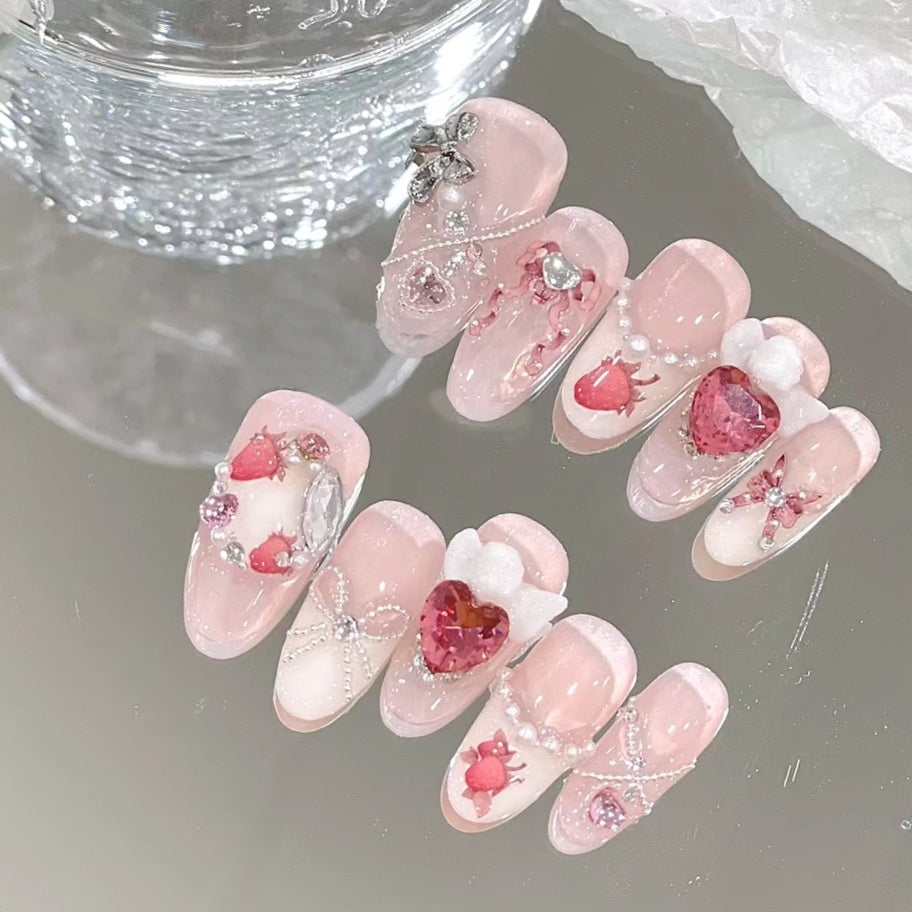 Strawberry pink rabbit ribbon ribbon bow ultra-thin girl Japanese wear nail enhancement