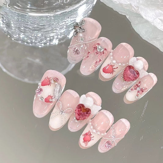 Strawberry pink rabbit ribbon ribbon bow ultra-thin girl Japanese wear nail enhancement