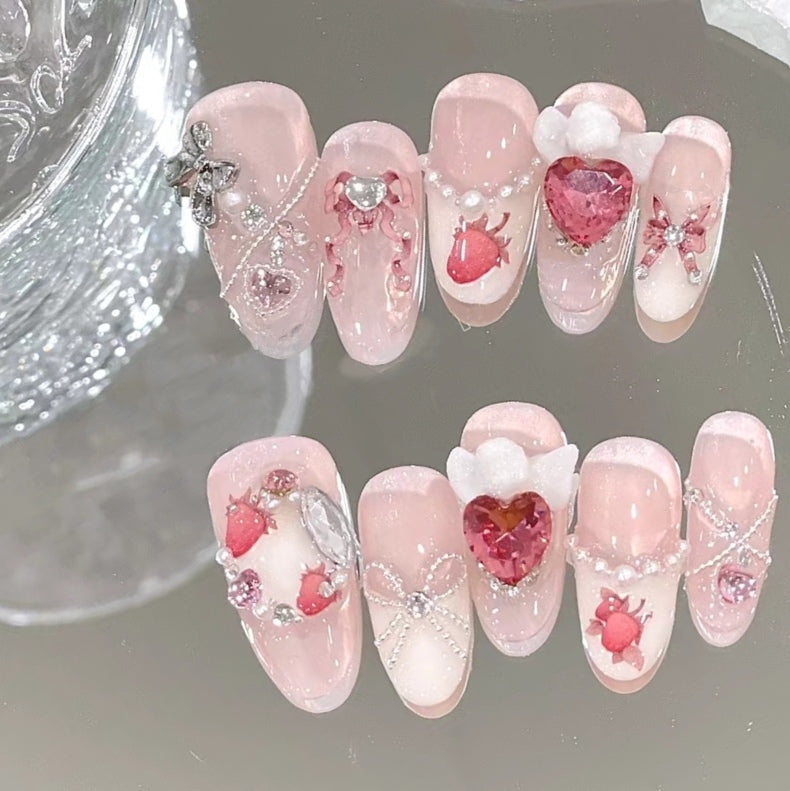 Strawberry pink rabbit ribbon ribbon bow ultra-thin girl Japanese wear nail enhancement