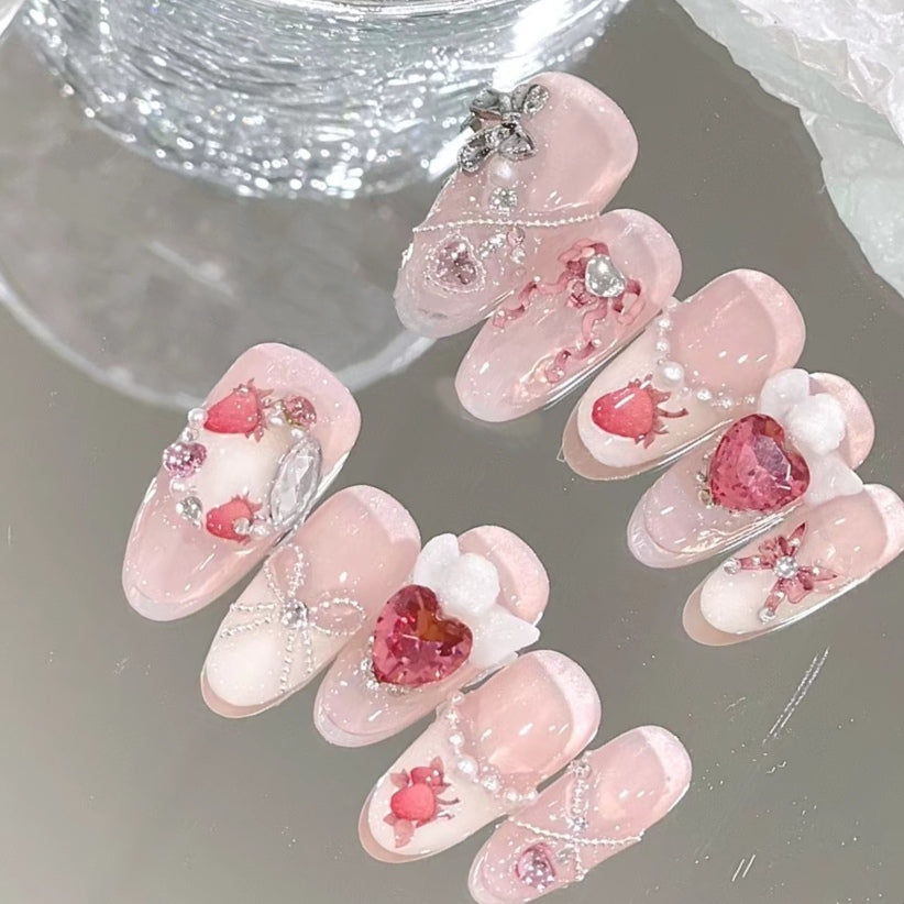 Strawberry pink rabbit ribbon ribbon bow ultra-thin girl Japanese wear nail enhancement