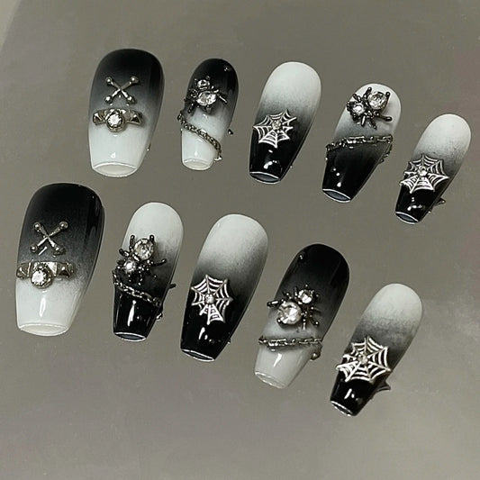 Metal melting moon wearing nail, black spider nail enhancement, false nail, removable nail patch, full nail patch