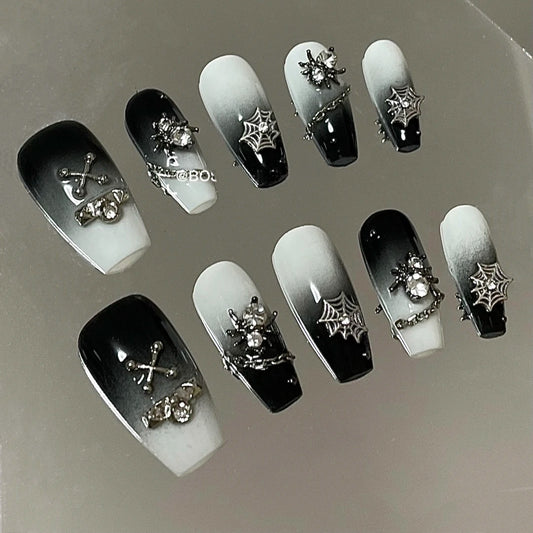 Metal melting moon wearing nail, black spider nail enhancement, false nail, removable nail patch, full nail patch