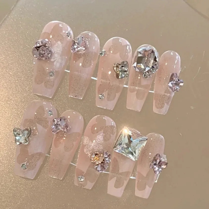 Nail piece wearable advanced feeling hollowed-out butterfly exploding water diamond hand-made bride pregnant woman finished nail patch