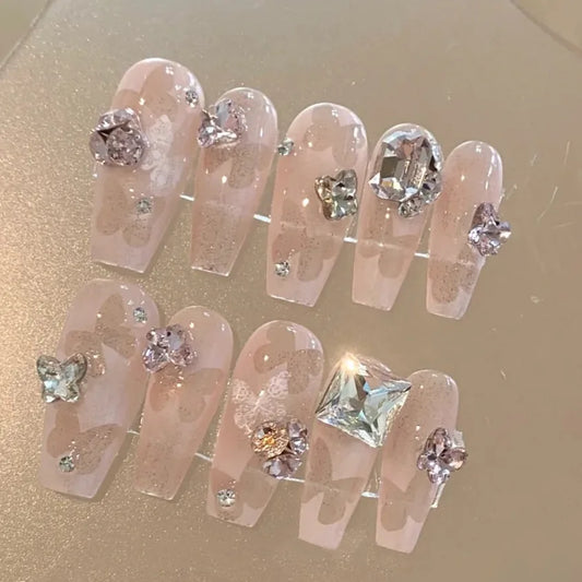 Nail piece wearable advanced feeling hollowed-out butterfly exploding water diamond hand-made bride pregnant woman finished nail patch