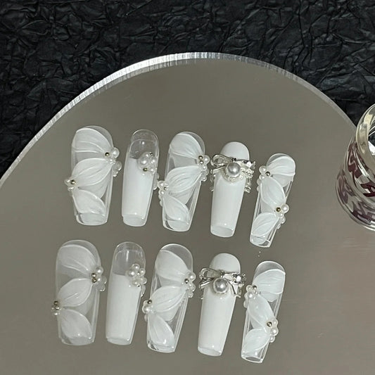 Ballet shoes streamer white wedding nail bride nail long trapezoid removable manual wear nail finished patch