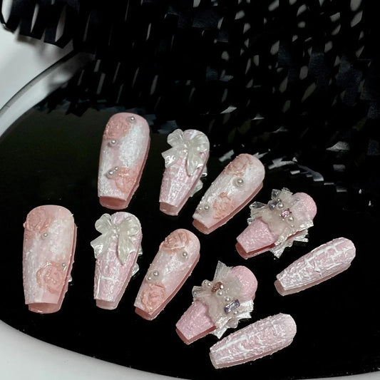 Pure manual pile drill ice through love butterfly beautiful girl soldier removable manicure