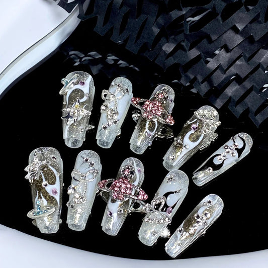 European and American Spice Girls Wearing Nails Butterfly Bridal Wedding Nails Full of Diamond Gothic Nail Enhancements