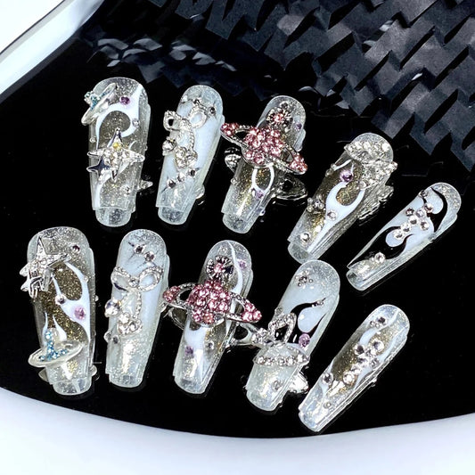 European and American Spice Girls Wearing Nails Butterfly Bridal Wedding Nails Full of Diamond Gothic Nail Enhancements