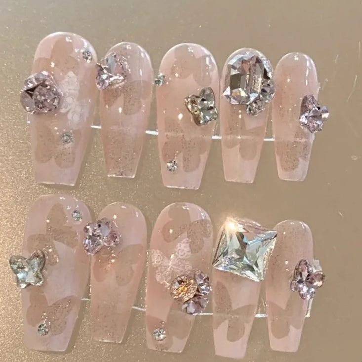 Nail piece wearable advanced feeling hollowed-out butterfly exploding water diamond hand-made bride pregnant woman finished nail patch