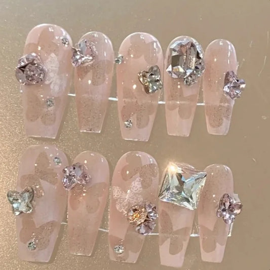 Nail piece wearable advanced feeling hollowed-out butterfly exploding water diamond hand-made bride pregnant woman finished nail patch
