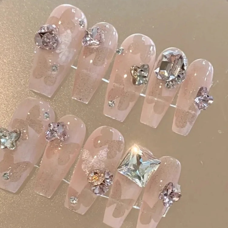 Nail piece wearable advanced feeling hollowed-out butterfly exploding water diamond hand-made bride pregnant woman finished nail patch