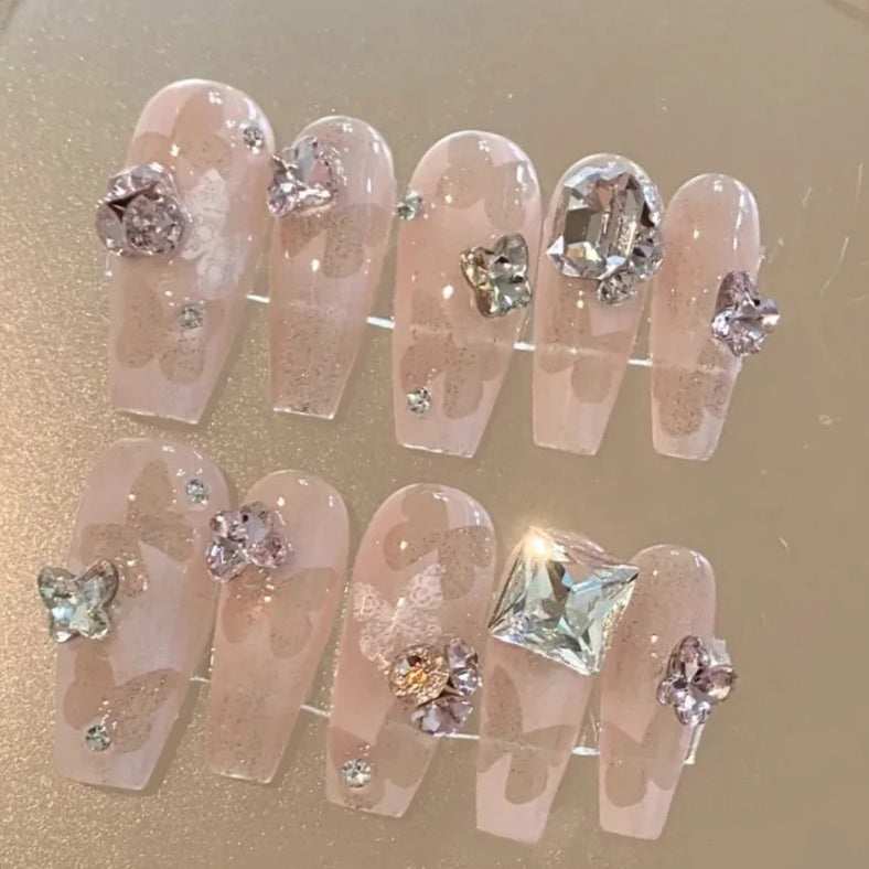 Nail piece wearable advanced feeling hollowed-out butterfly exploding water diamond hand-made bride pregnant woman finished nail patch